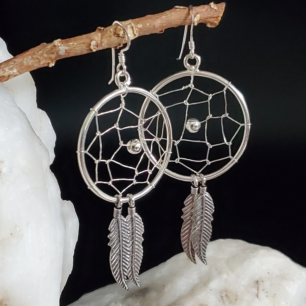 Sterling Silver 925 Earrings Dreamcatcher Bohemian Western Country